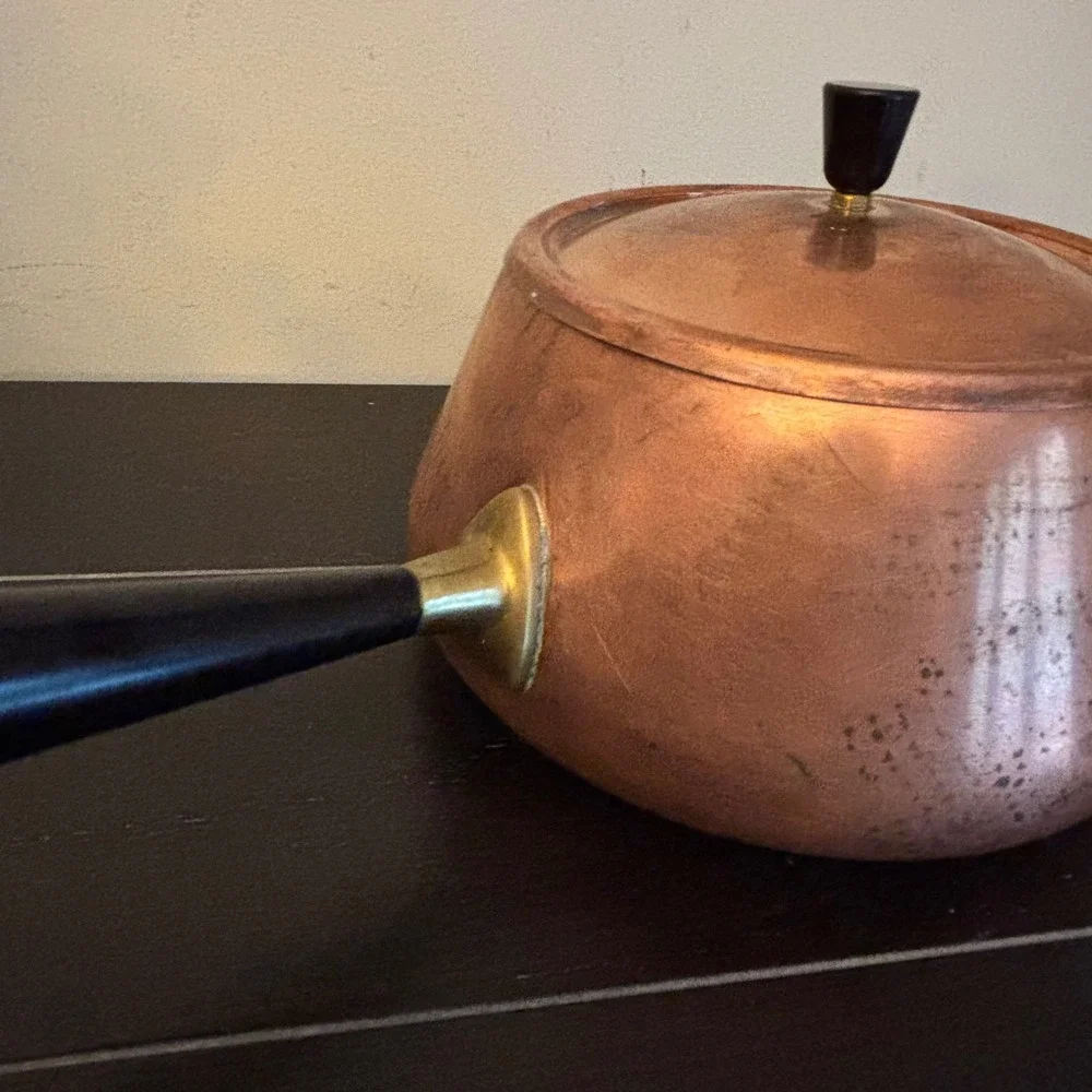 Vintage | Spring Culinox Copper Fondue Pot | Lid | St Steel Lined | Switzerland